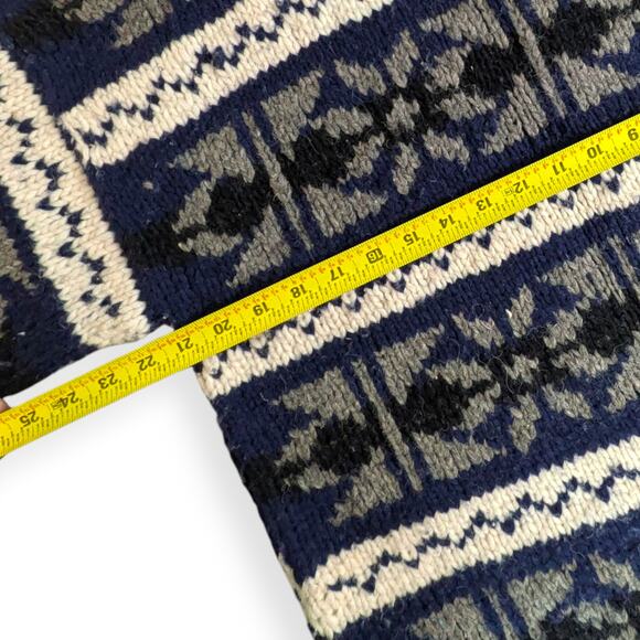 Wooly-Wooly Handmade Sweater ~ Ecuador Andean knitted raw wool fair isle navy - Picture 5 of 6